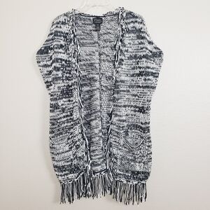 PURE HANDKNIT Double Knit Fringe Cardigan Sleevess Layer Longline